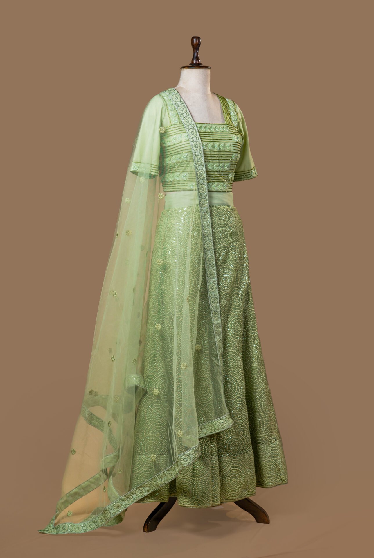 Pastel Green Thread and Sequin Lehenga Set - Image 4