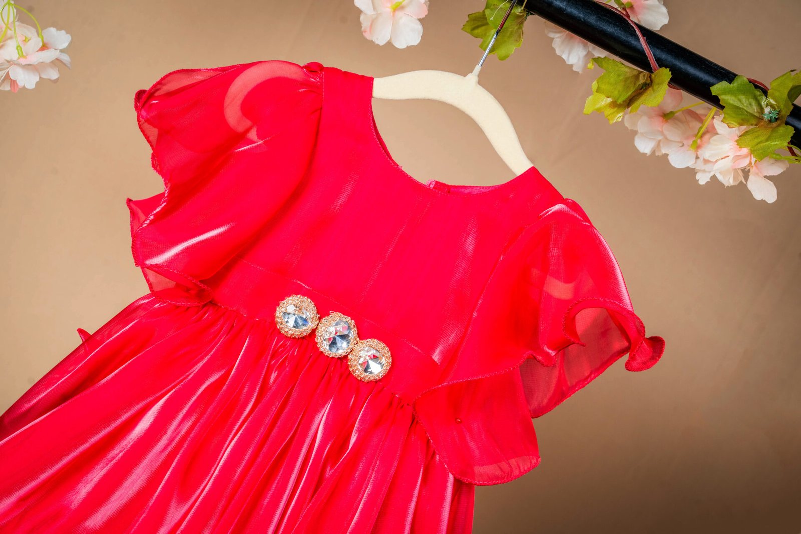 Elegant Peach Sequin Floral Crop Top and Pleated Skirt Set - Image 2